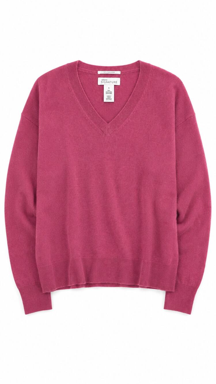 Nordstrom Signature 100% Cashmere V-Neck Sweater, Pink, Size S